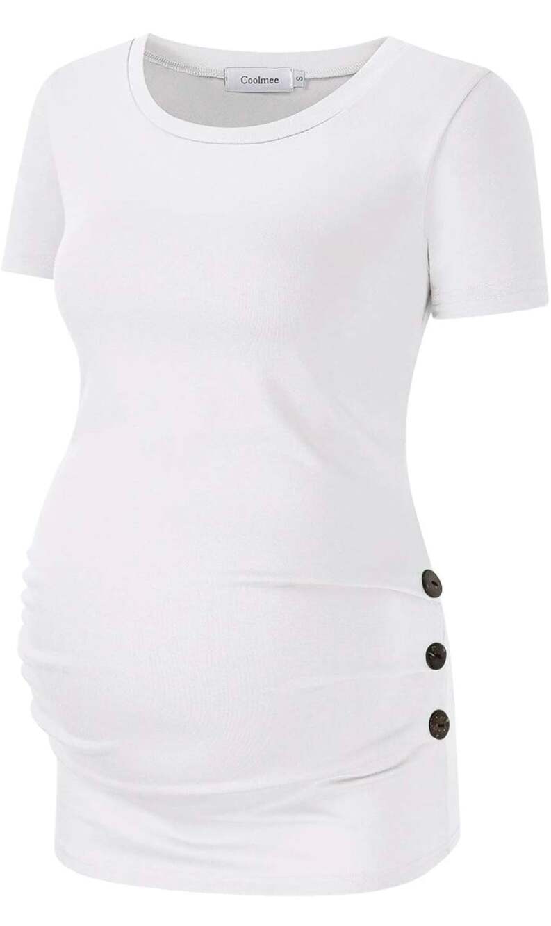 Coolmee Maternity Short Sleeve Ruched Side Button T-Shirt Large
